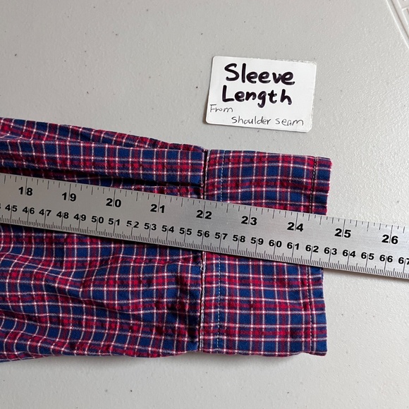 Relwen Seersucker Check Long Sleeve Button Down Shirt - Men's Size M - Red Blue - Picture 6 of 7